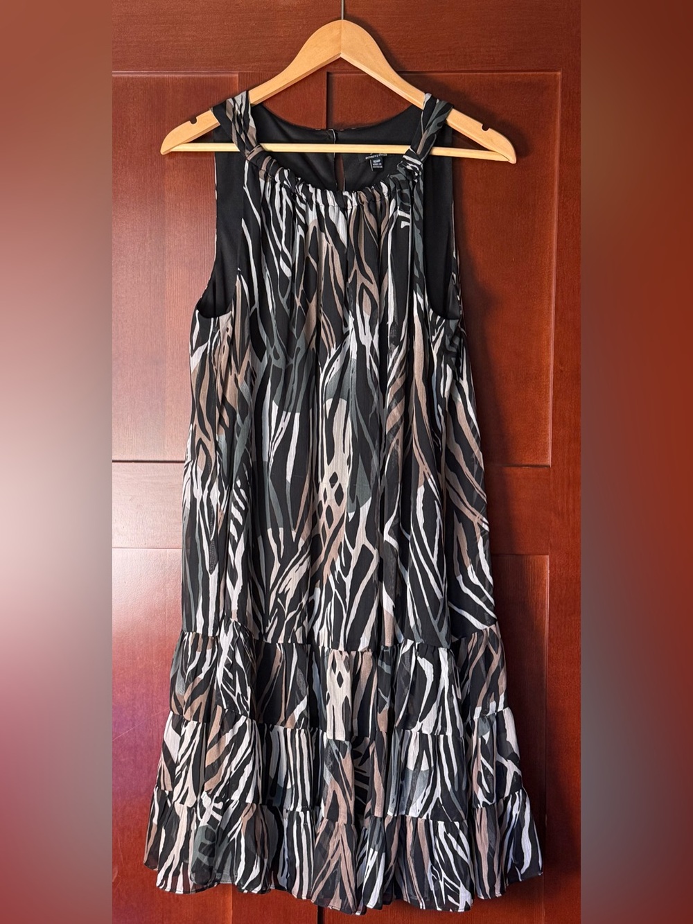 J.B.S. Zebra-Print Sleeveless Tiered Ruffle Midi Dress Size 16WP